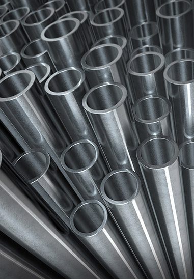 Assorted special alloy pipe and tube sizes in a warehouse