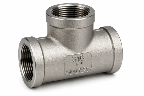 1-inch 316 stainless steel threaded tee fitting rated 1000 WOG