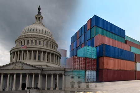 US Capital Building and Shipping Containers